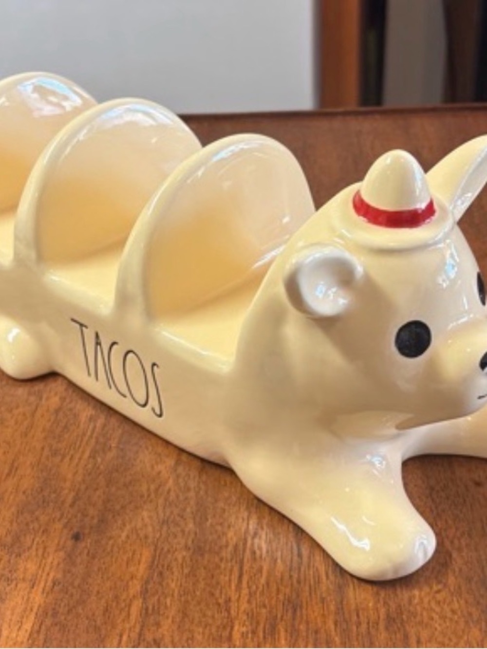 Rae Dunn Cream Ceramic Taco Holder with Red Accent